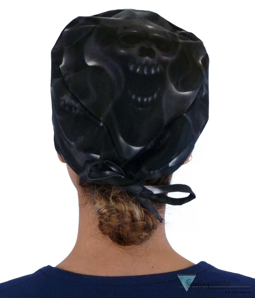 Surgical Cap - Ghost Skulls on Black - Surgical Scrub Caps - Sparkling EARTH