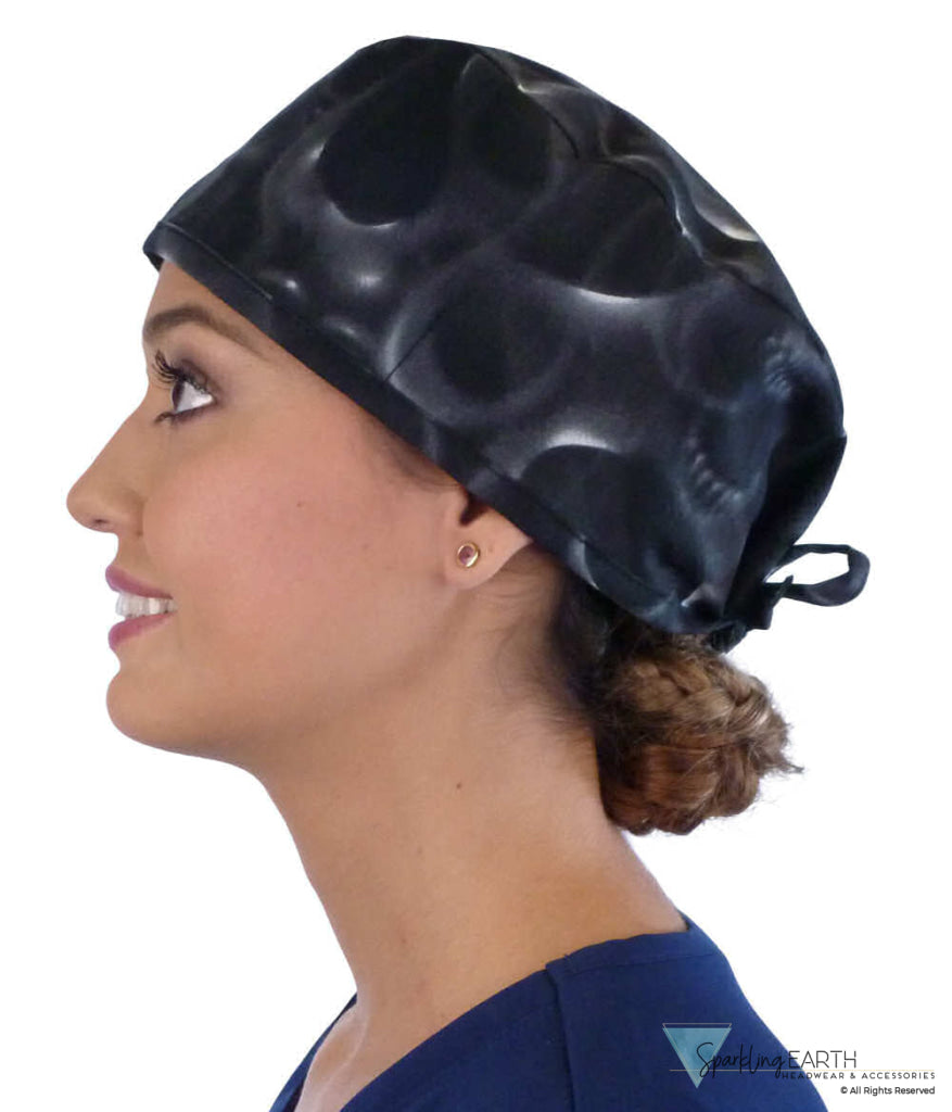 Surgical Cap - Ghost Skulls on Black - Surgical Scrub Caps - Sparkling EARTH