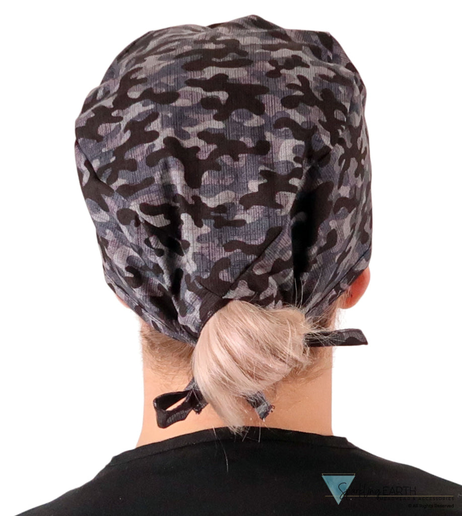 Classic Cotton Surgical Scrub Cap - American-Made with Sweatband - Graphite Plus Camo Surgical Scrub Caps