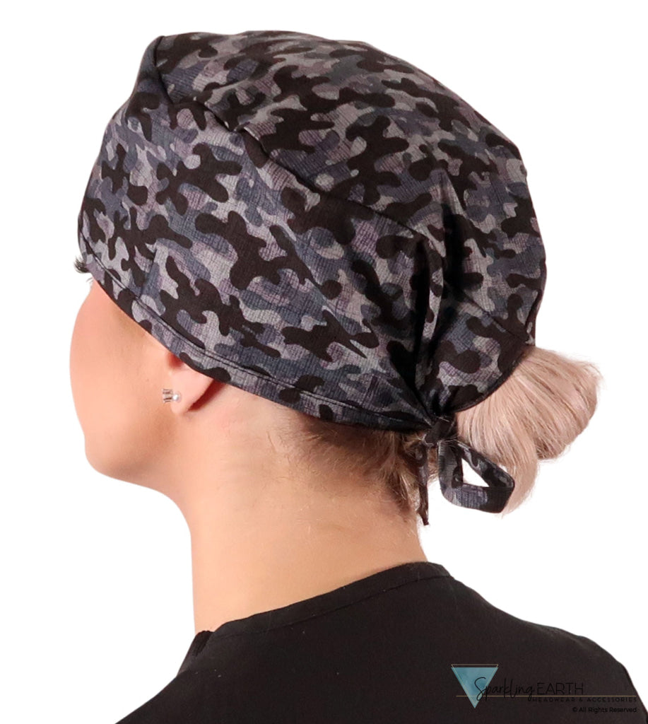 Classic Cotton Surgical Scrub Cap - American-Made with Sweatband - Graphite Plus Camo Surgical Scrub Caps