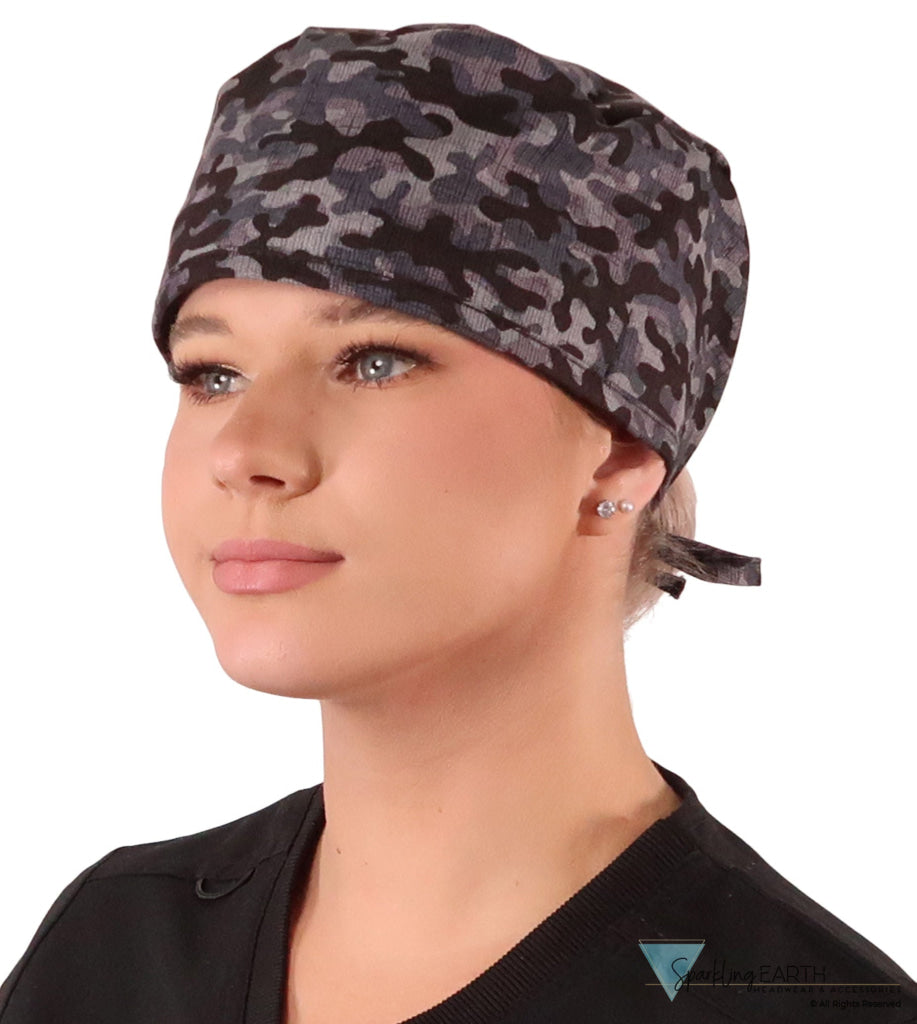 Classic Cotton Surgical Scrub Cap American-Made with Sweatband - Graphite Plus Camo Surgical Scrub Caps