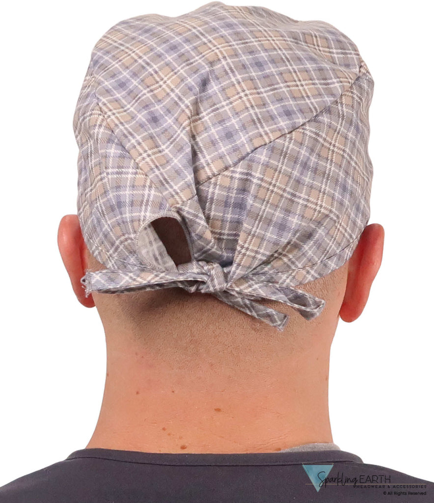 Surgical Scrub Cap - Grey & Tan Rad Plaid - Surgical Scrub Caps - Sparkling EARTH