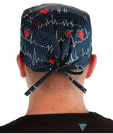 Classic Cotton Surgical Scrub Cap - American-Made with Sweatband - Heartbeats on Navy Surgical Scrub Caps