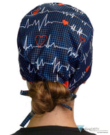 Classic Cotton Surgical Scrub Cap - American-Made with Sweatband - Heartbeats on Navy Surgical Scrub Caps