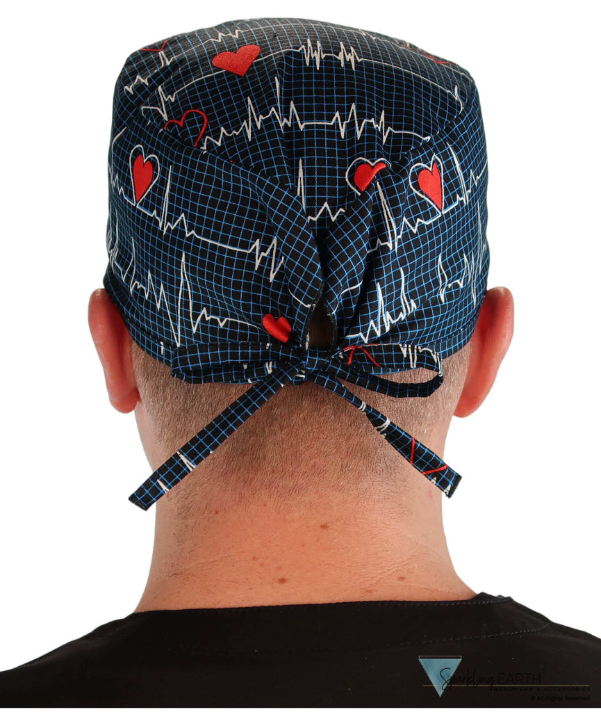 Classic Cotton Surgical Scrub Cap American Made with Sweatband Heartbeats on Navy Surgical Scrub Caps
