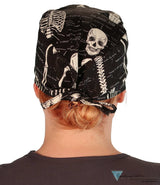 Classic Cotton Surgical Scrub Cap - American-Made with Sweatband - Human Body Skeleton  (Glow in the Dark) - Surgical Scrub Caps - Sparkling EARTH