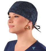 Classic Cotton Surgical Scrub Cap American-Made with Sweatband - Midnight Navy Batik Surgical Scrub Caps