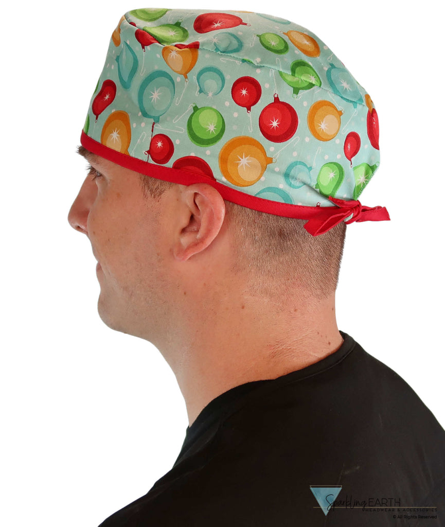Classic Cotton Surgical Scrub Cap American Made with Sweatband Ornaments with Red Ties Surgical Scrub Caps