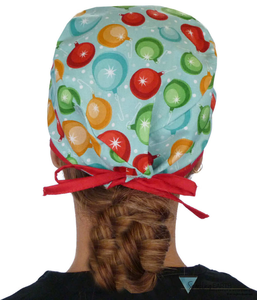 Classic Cotton Surgical Scrub Cap American Made with Sweatband Ornaments with Red Ties Surgical Scrub Caps