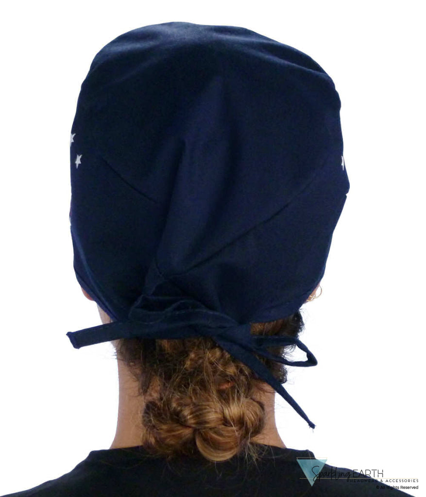 Classic Cotton Surgical Scrub Cap American Made with Sweatband Patriotic Caduceus on Navy Surgical Scrub Caps