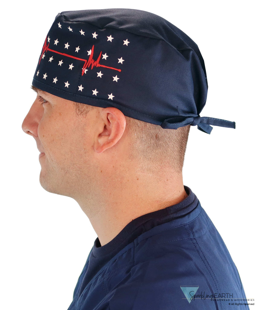 Classic Cotton Surgical Scrub Cap American Made with Sweatband Patriotic Caduceus on Navy Surgical Scrub Caps