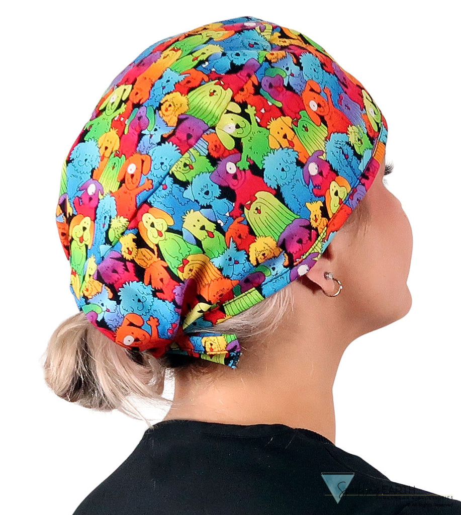 Classic Cotton Surgical Scrub Cap - American-Made with Sweatband - Prismatic Pooch Party Surgical Scrub Caps