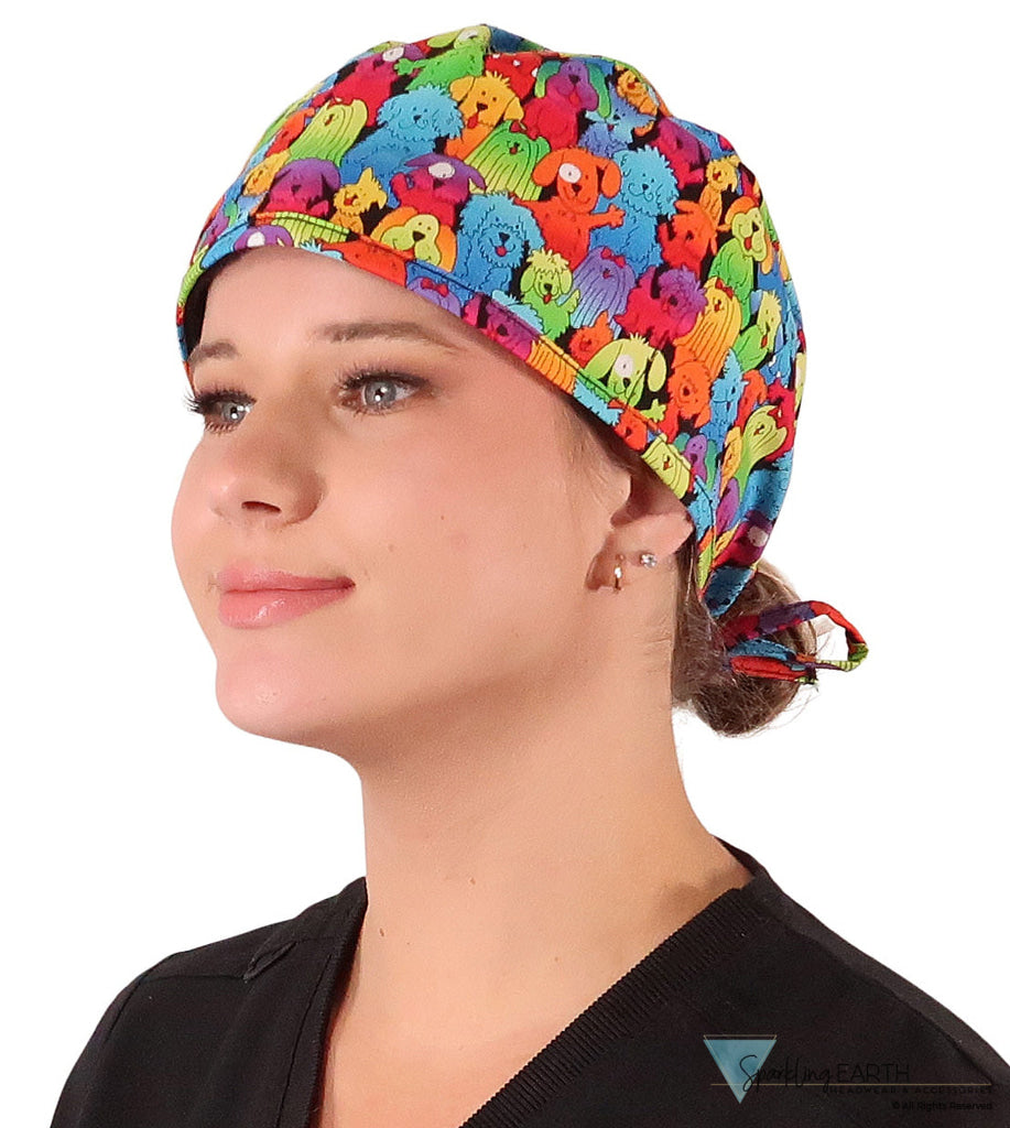 Classic Cotton Surgical Scrub Cap - American-Made with Sweatband - Prismatic Pooch Party Surgical Scrub Caps