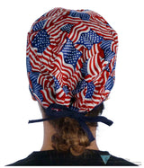 Classic Cotton Surgical Scrub Cap - American-Made with Sweatband - Small Tossed US Flag with Navy Ties SALE-Fall-2025