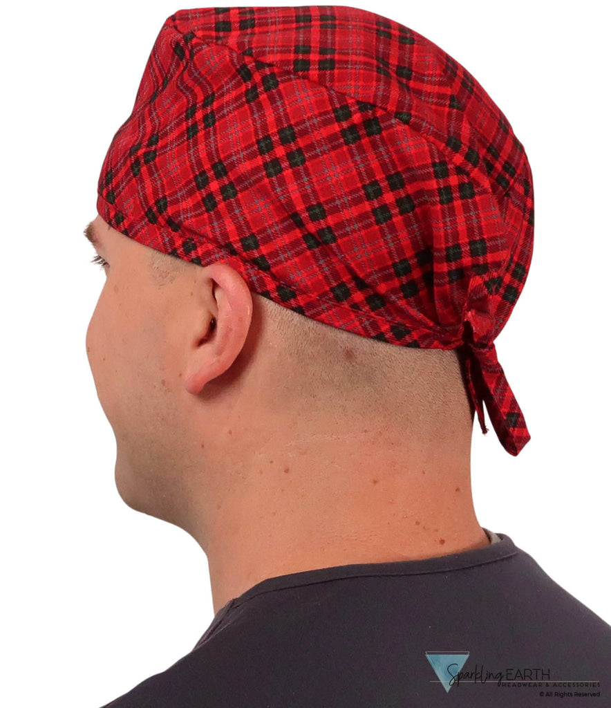 Classic Cotton Surgical Scrub Cap - American-Made with Sweatband - Winter Plaid SALE-Fall-2025