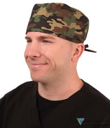 Classic Cotton Surgical Scrub Cap - American-Made with Sweatband - Woodland Camo Surgical Scrub Caps