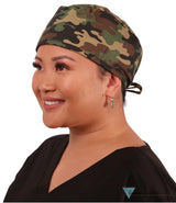 Classic Cotton Surgical Scrub Cap - American-Made with Sweatband - Woodland Camo Surgical Scrub Caps