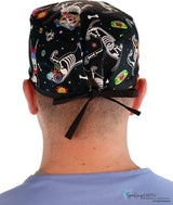 Classic Cotton Surgical Scrub Cap - American-Made with Sweatband - X-Ray Dogs with Black Ties Surgical Scrub Caps