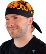 Classic Skull Cap - Tossed Orange Skulls With Black Band Caps