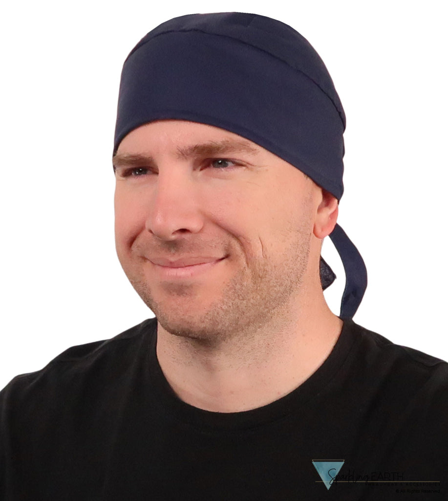 Deluxe Extra Deep Skull Cap – Terry Sweatband Adjustable Fit - Made in USA - Solid Navy Deluxe Skull Caps