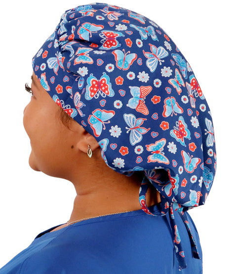 Banded Bouffant Surgical Scrub Cap - All American Butterflies