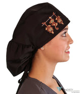 Embellished Big Hair Ponytail Scrub Cap for Long Hair - Made in USA - Black Big Hair with Three Monkeys Patch Big Hair