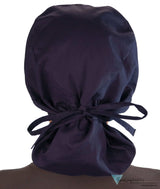 Embellished Big Hair Ponytail Scrub Cap for Long Hair - Made in USA - Navy Big Hair with Three Monkeys Patch Big Hair
