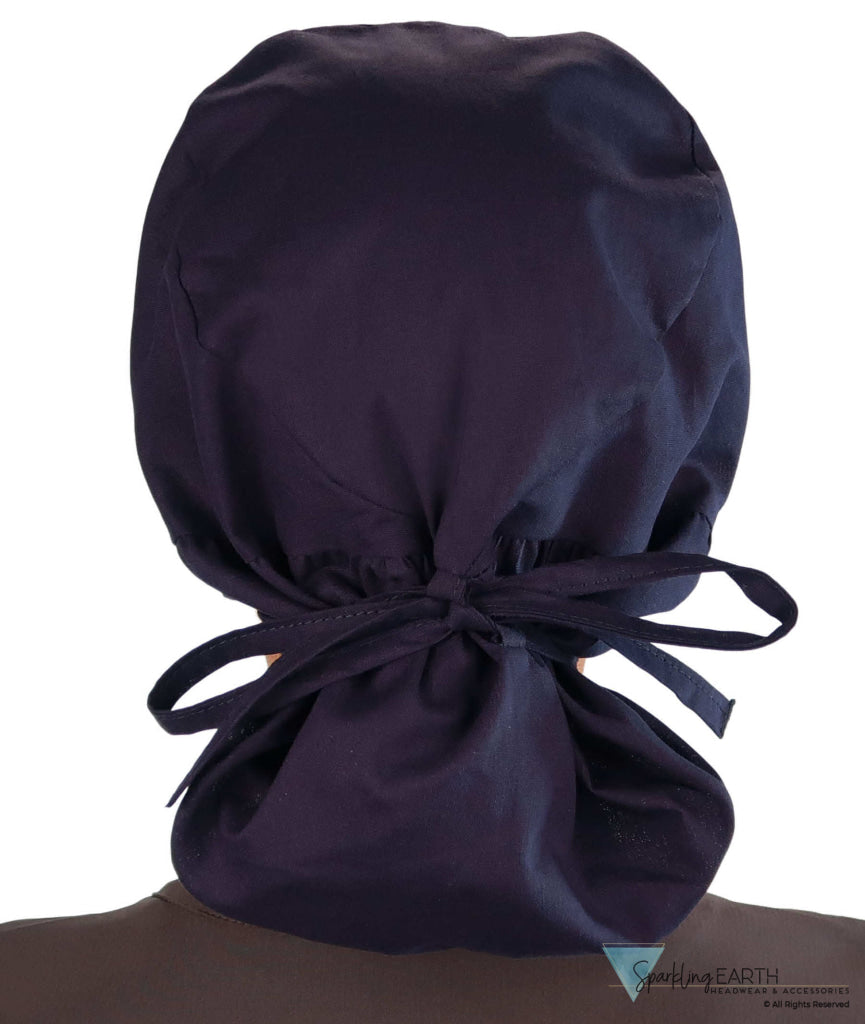 Embellished Big Hair Surgical Cap - Navy Big Hair with Three Monkeys Patch - Big Hair Surgical Scrub Caps - Sparkling EARTH
