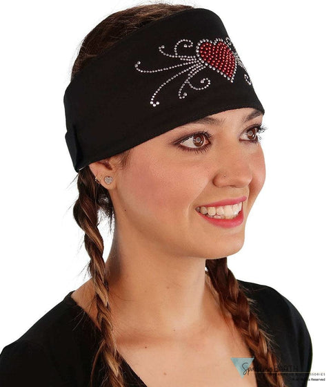 Embellished Chop Top - Black With Red Heart & Swirls Rhinestud Design Imported Tops