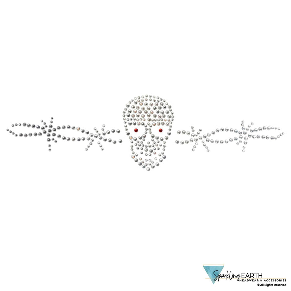 Embellished Skull Caps: Unique Headwear - Black Skull Cap with Skull & Barbed Wire Rhinestud/Stone Design Classic Skull