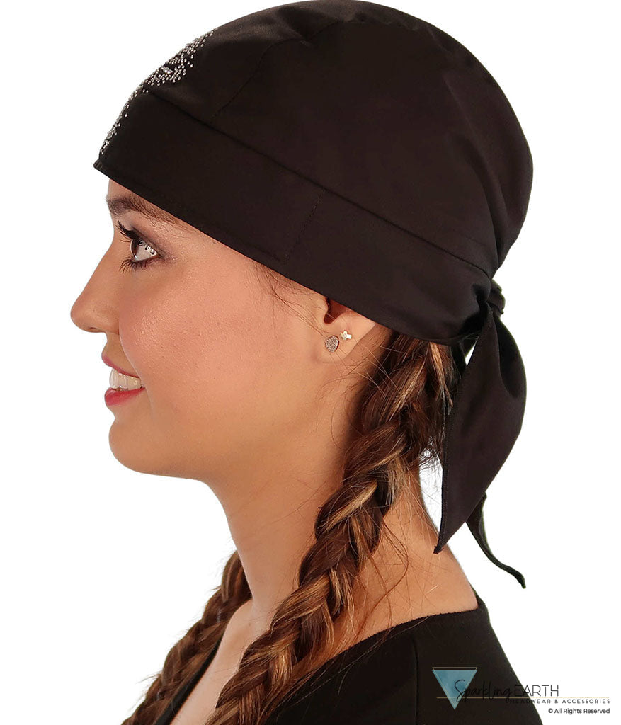 Embellished Classic Skull Cap - Black Skull Cap with Glitter Cross Rhinestud/Stone Design - Classic Skull Caps - Sparkling EARTH