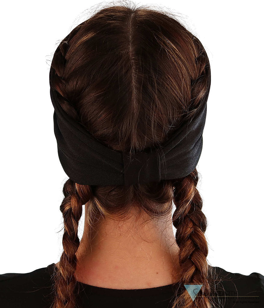 Embellished Stretch Headband - Black Headband with Large Heart & Wings Rhinestud Design - Stretch Headbands - Sparkling EARTH