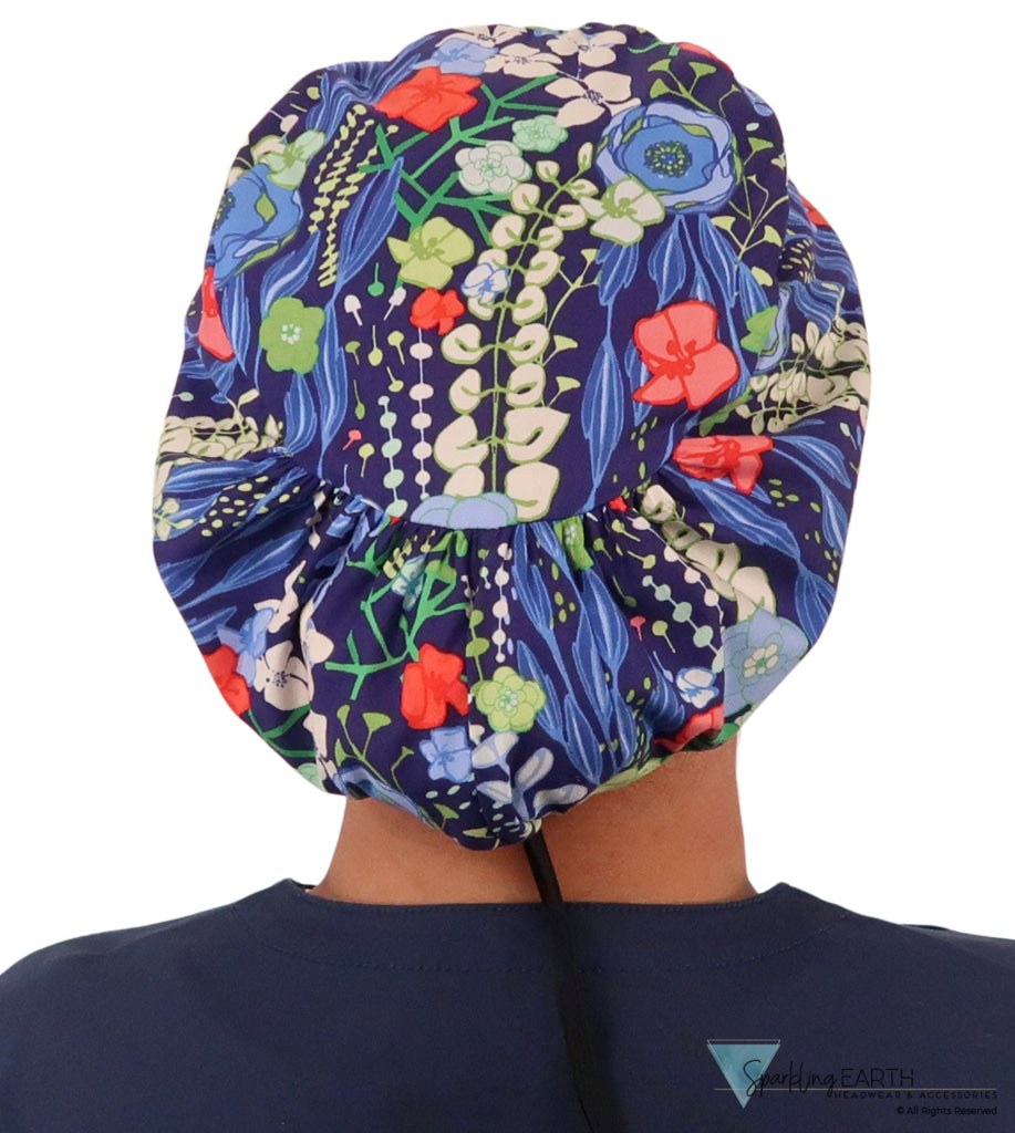 Euro Style Riley Comfort Scrub Cap - American Made - Flowing Blue Florals Riley Comfort Scrub Caps