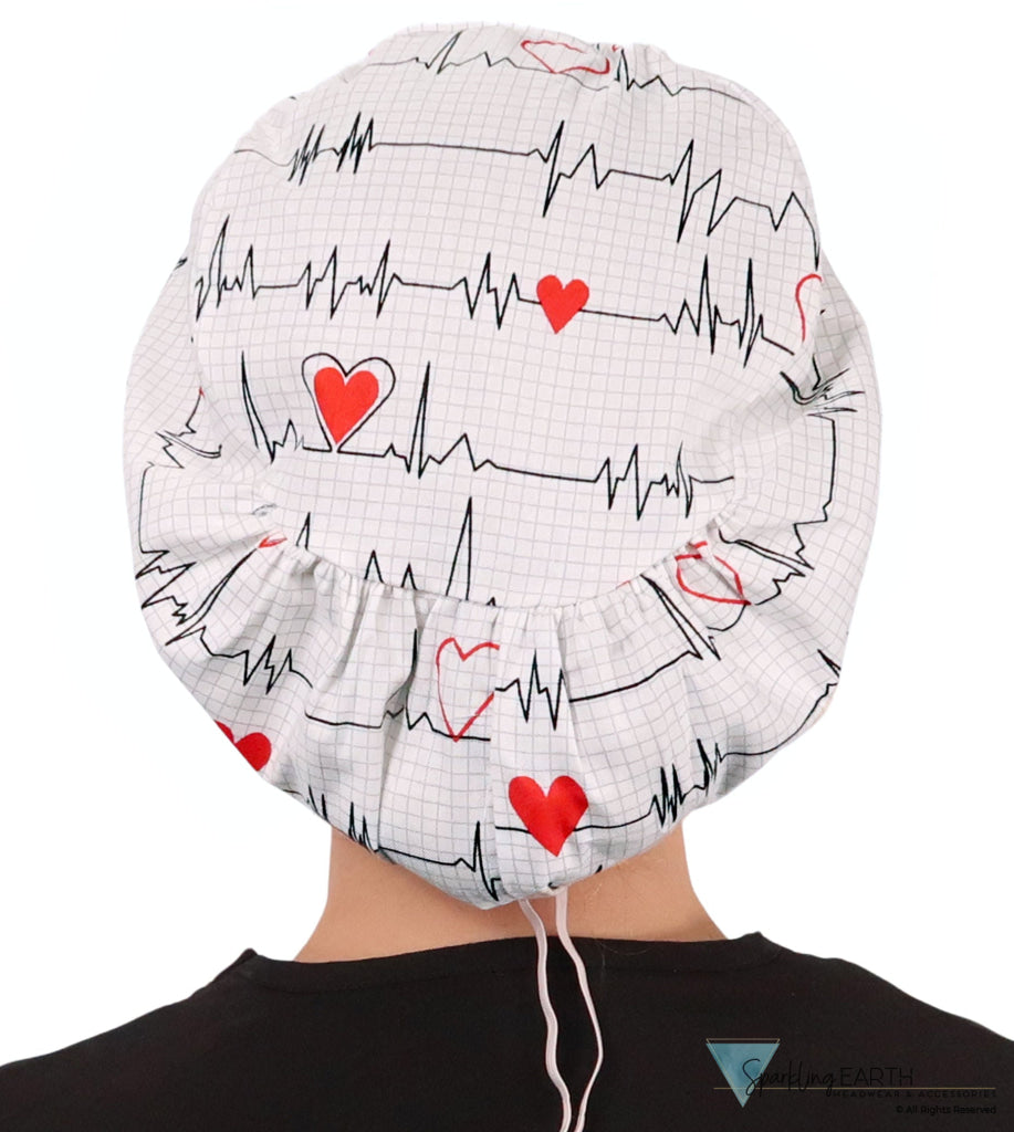 Euro Style Riley Comfort Scrub Cap - American Made - Heartbeats on White Riley Comfort Scrub Caps