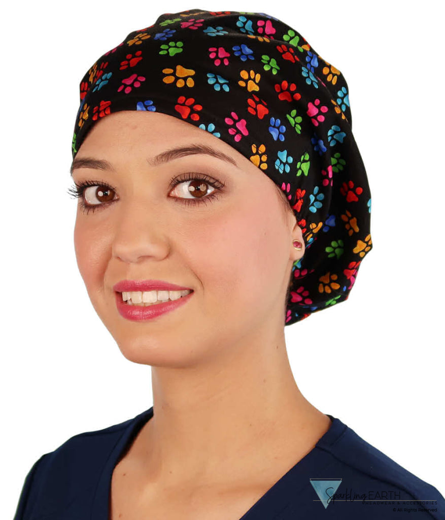 Riley Comfort Scrub Cap - Multi Color Paws - Riley Comfort Scrub Caps - Sparkling EARTH