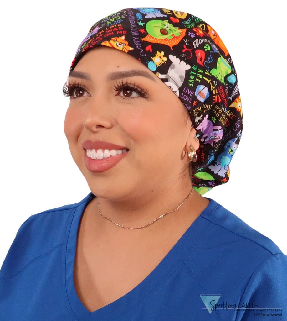 Riley Comfort Surgical Scrub Cap - PURRfect Kitties - Riley Comfort Scrub Caps - Sparkling EARTH