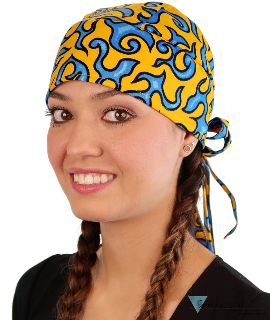 Nomad 10 Skull Cap - Liquid Blue Flames on Yellow - Nomad 10 Skull Caps - Sparkling EARTH