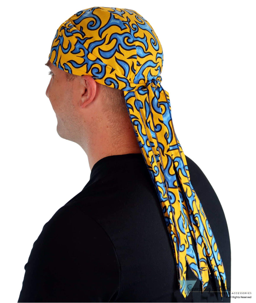 Nomad 10 Skull Cap - Liquid Blue Flames on Yellow - Nomad 10 Skull Caps - Sparkling EARTH