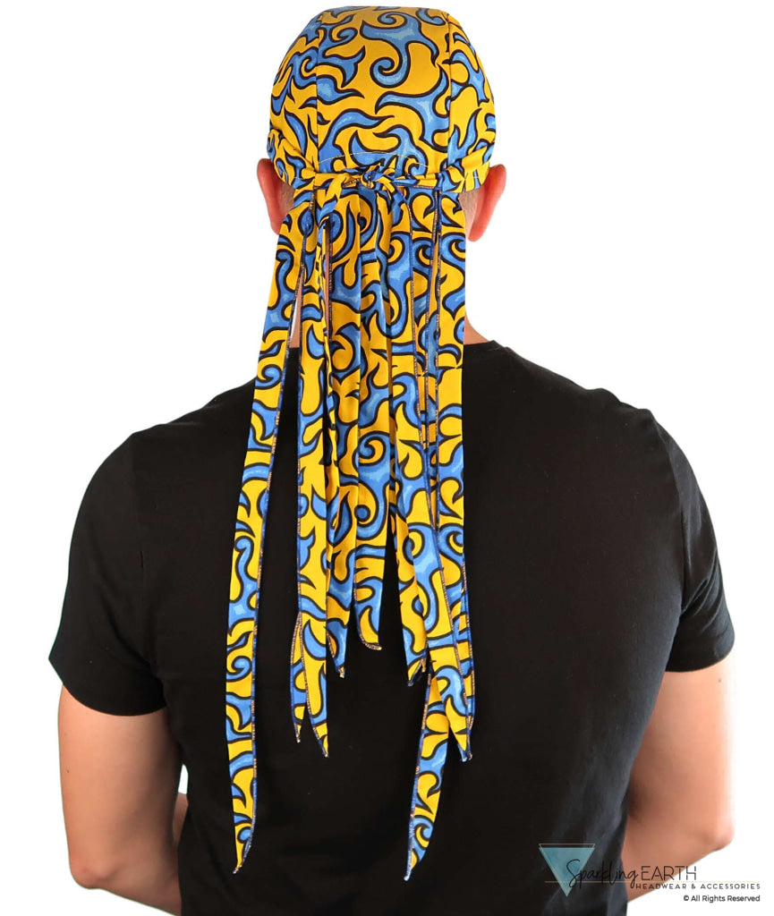Nomad 10 Skull Cap - Rockstar Style for the Open Road - American Made - Liquid Blue Flames on Yellow Nomad 10 Skull Caps
