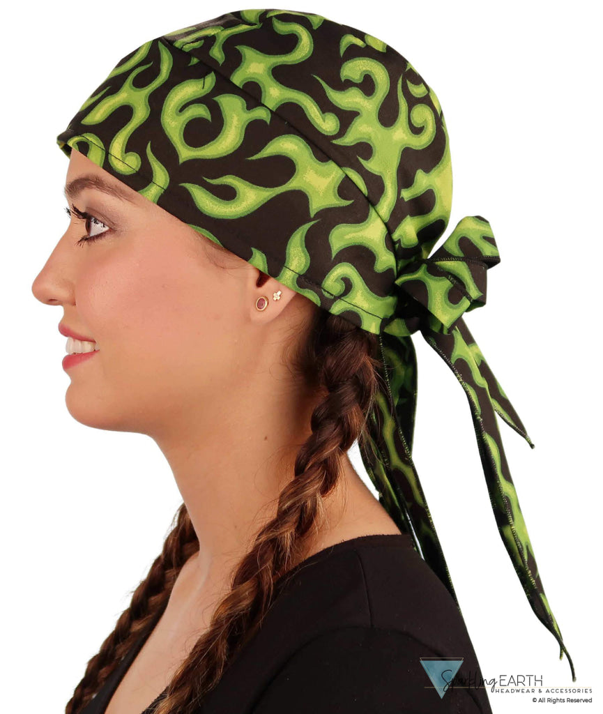 Nomad 10 Skull Cap - Liquid Green Flames on Black - Nomad 10 Skull Caps - Sparkling EARTH