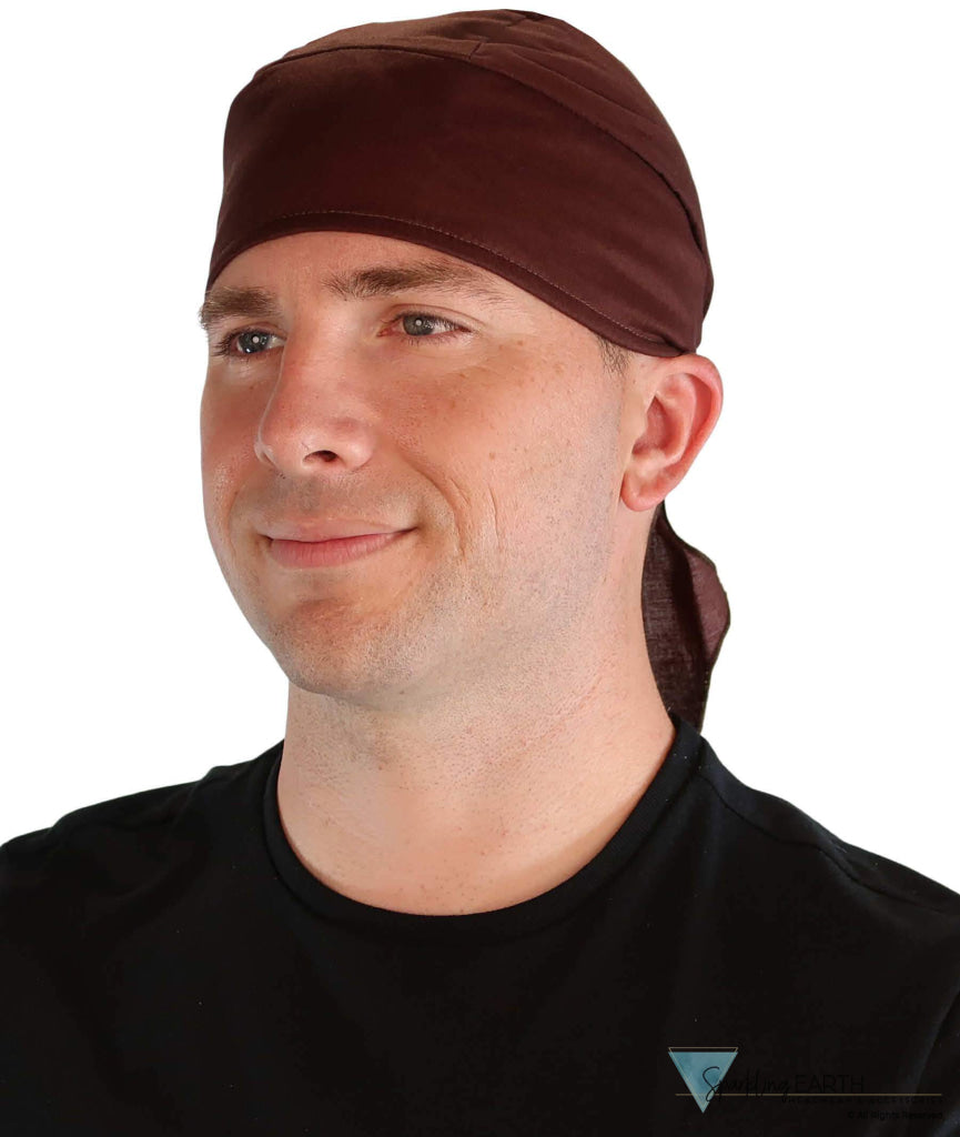 Deluxe No Tie Skull Cap - Solid Chocolate Brown - Deluxe Extra Deep Skull Cap – Terry Sweatband, Adjustable Fit | Made in USA | Sparkling EARTH