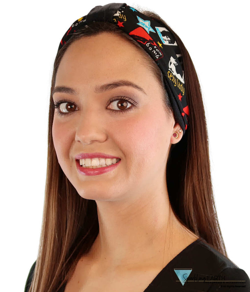 Reversible Stretch Headband – Stylish Comfortable & USA-Made - Sexy Ladies on Black Stretch Headbands