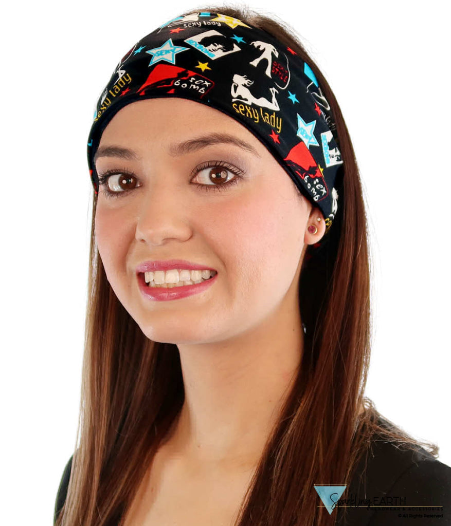 Reversible Stretch Headband – Stylish Comfortable & USA-Made - Sexy Ladies on Black Stretch Headbands