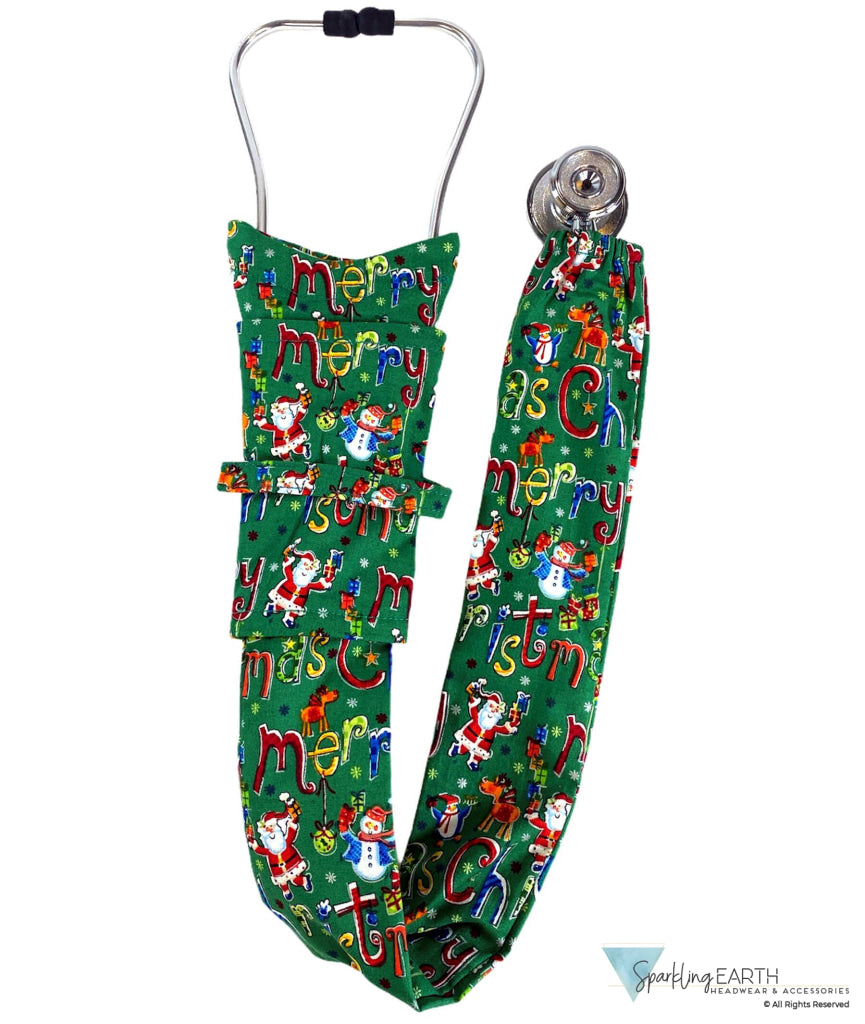 Stethoscope Cover - Merry Christmas on Green - Stethoscope Covers - Sparkling EARTH