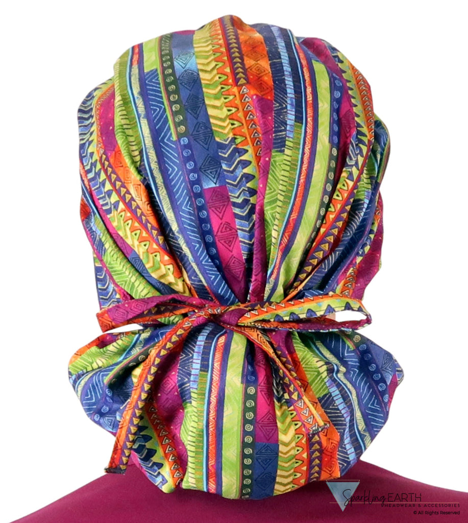 Stylish American Made Banded Bouffant Ponytail Scrub Cap - African Rhythm Banded Bouffant Surgical Scrub Caps