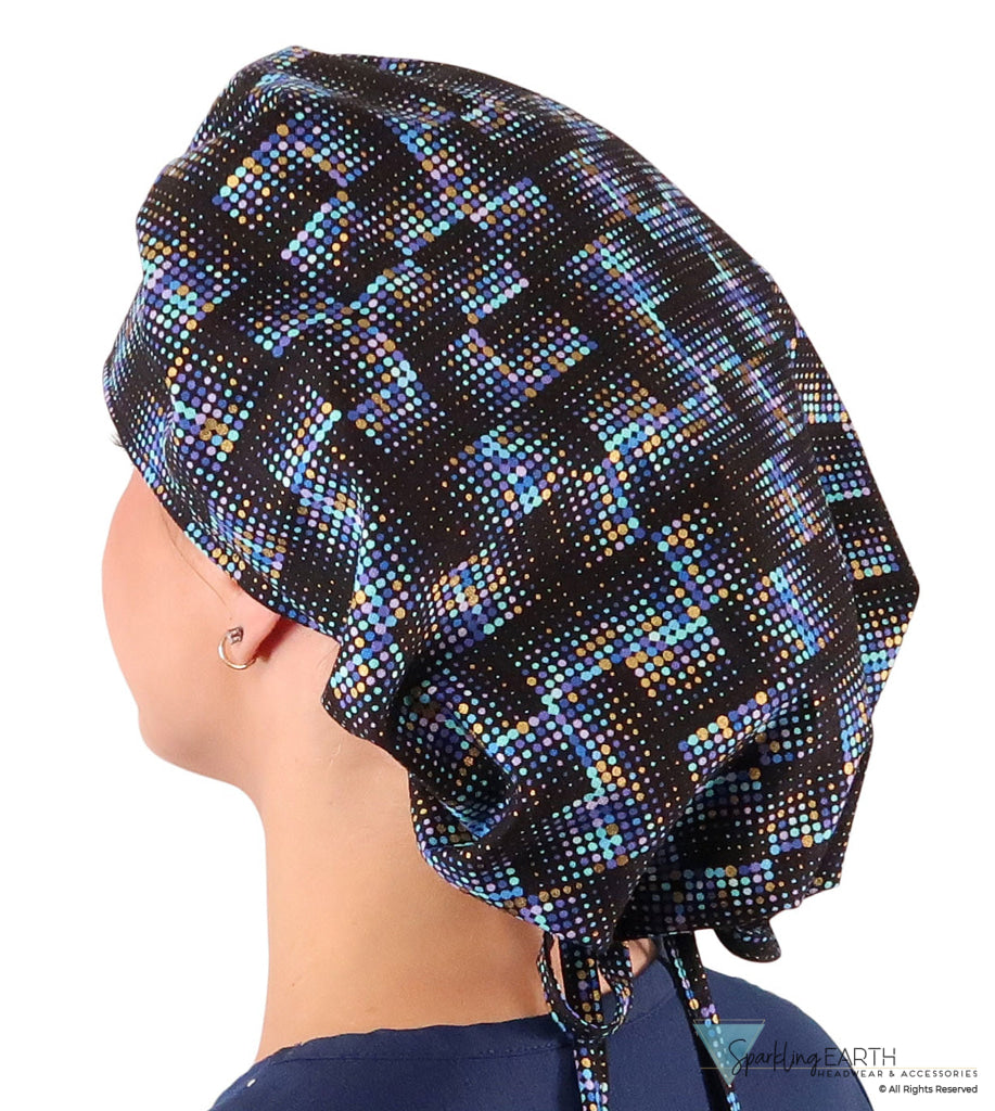 Stylish American Made Banded Bouffant Ponytail Scrub Cap - Gold Metallic Chromadots Banded Bouffant Surgical Scrub Caps