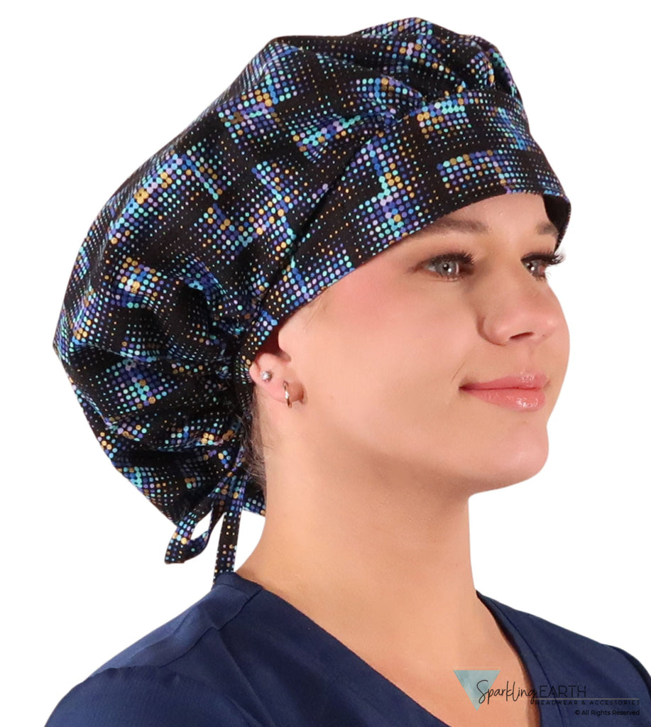 Stylish American Made Banded Bouffant Ponytail Scrub Cap - Gold Metallic Chromadots Banded Bouffant Surgical Scrub Caps