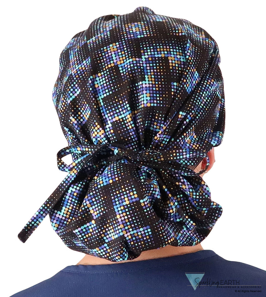Stylish American Made Banded Bouffant Ponytail Scrub Cap - Gold Metallic Chromadots Banded Bouffant Surgical Scrub Caps