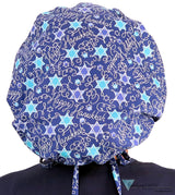 Stylish American Made Banded Bouffant Ponytail Scrub Cap - Happy Hanukkah Banded Bouffant Surgical Scrub Caps