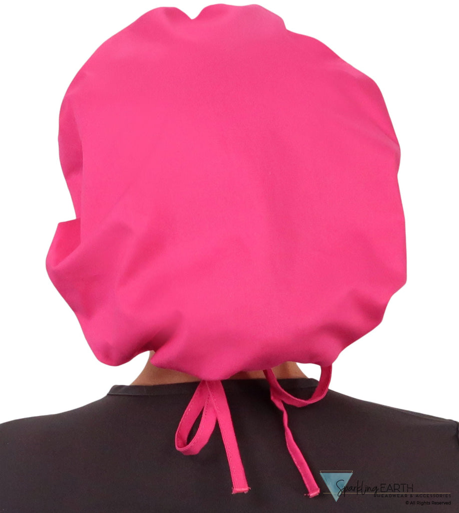 Stylish American Made Banded Bouffant Ponytail Scrub Cap - Solid Hot Pink Banded Bouffant Surgical Scrub Caps